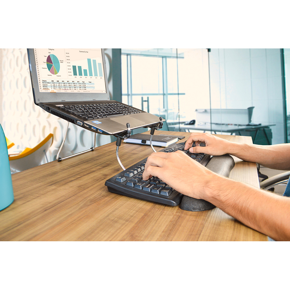 Suporte para Notebook Solid Cromo Metal Regulavel Elevacao Casa da Ergonomia