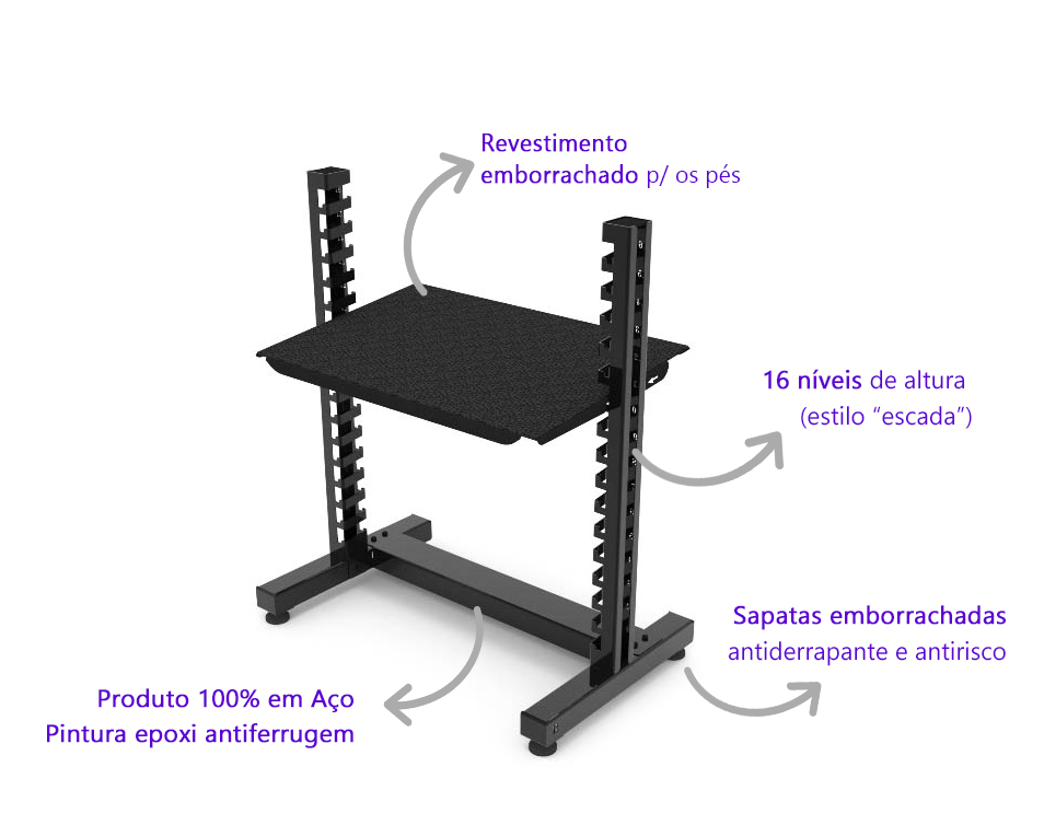 apoio para pés ergonomico 16 alturas características