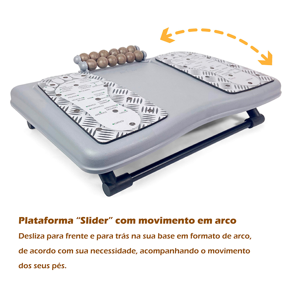 apoio para pés ergonomico slider magnetico e massageador descritivo