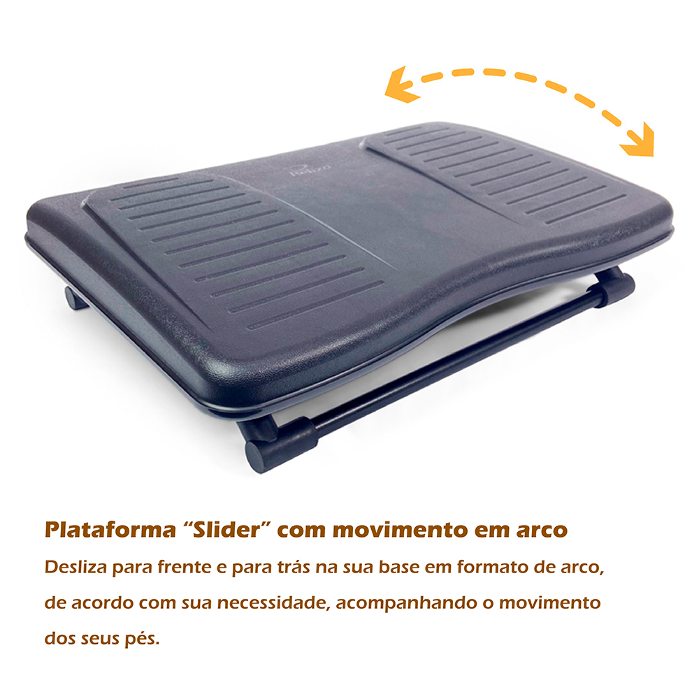 apoio para pés ergonomico slider preto pp descritivo